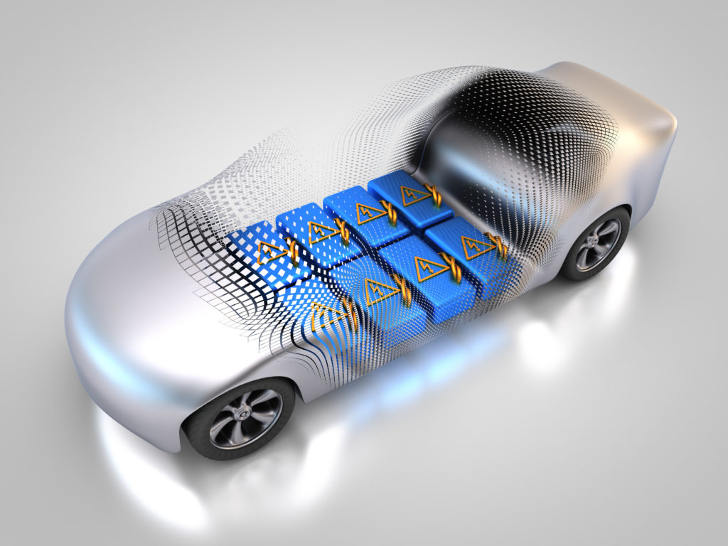 Karosserie eines Elektroautos mit Blick auf den Akku